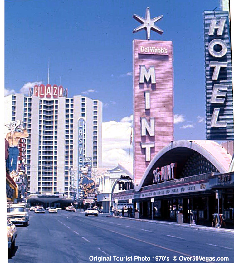 Original Tourist Photo from the 1970’s showing the Mint, Plaza,  Golden Goose,  Pioneer with Vegas Vic and even Ace Loan